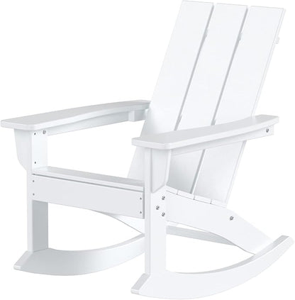 WestinTrends Ashore Patio Rocking Chair, All Weather Poly Lumber Plank Adirondack Rocker Chair, Modern Farmhouse White Rocking Chairs for Porch Garden Backyard and Indoor