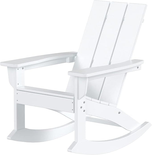 WestinTrends Ashore Patio Rocking Chair, All Weather Poly Lumber Plank Adirondack Rocker Chair, Modern Farmhouse White Rocking Chairs for Porch Garden Backyard and Indoor