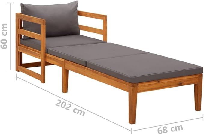 Sun Lounger with Dark Gray Cushions, Lounge Chair Wooden, Sun Chair, Long Chairs for Outside, Pool Chaise Lounge Chair - Photo 2