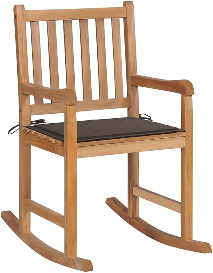 Teak Rocking Chair with Taupe Cushions 36.4 x 22.8 x 41.7 in Solid Wood Outdoor Lounge Seat for Patio Porch Garden - Photo 1