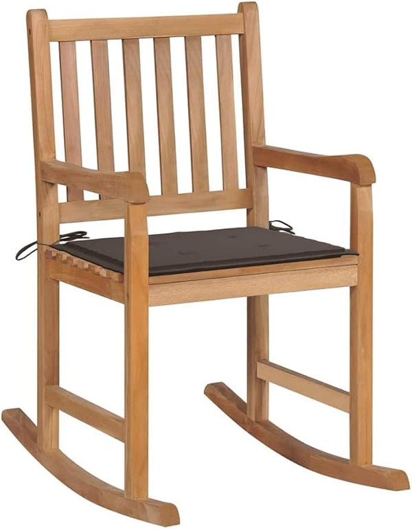 Teak Rocking Chair with Taupe Cushions 36.4 x 22.8 x 41.7 in Solid Wood Outdoor Lounge Seat for Patio Porch Garden - Photo 1