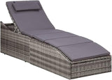 Outdoor Chaise Lounge Folding Grey Rattan Recliner 24.4 x 75.6 x 37.4 in Weather-Resistant Sun Lounger with Dark Grey - Photo 1