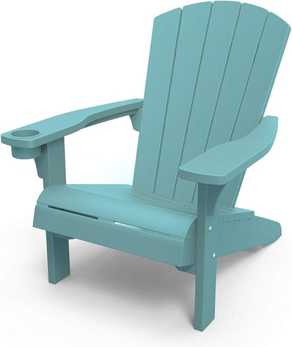 Keter Alpine Adirondack Resin Outdoor Furniture Patio Chairs with Cup Holder-Perfect for Beach, Pool, and Fire Pit Seating, Teal