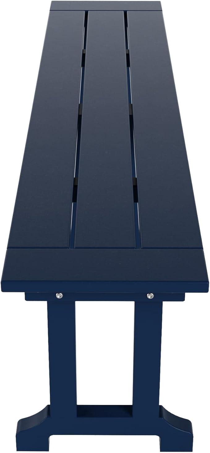 WestinTrends Malibu 65" Outdoor Dining Bench, All Weather Resistant Poly Lumber Patio Garden Bench Trestle Long Bench for Both Outdoor and Indoor, Navy Blue