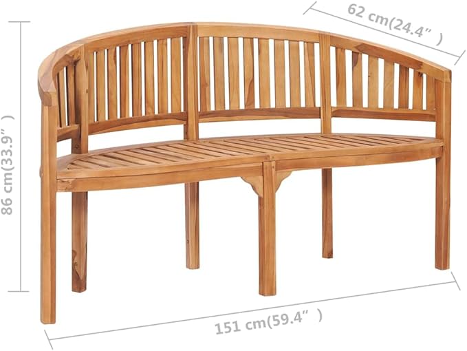 vidaXL Teak Wood Banana Bench - Stylish 3-Seater Patio Garden Furniture with Durable Weather Resistance, Comfortable Seating Design & Customizable Finish