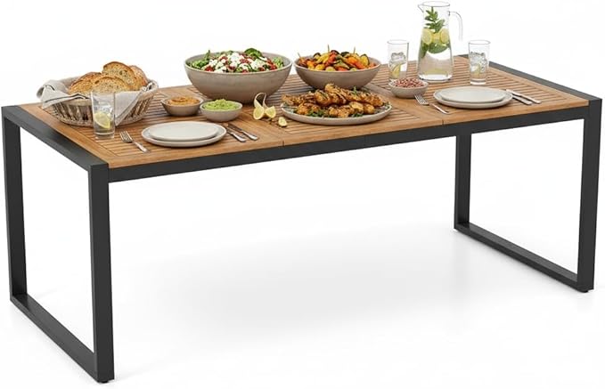 Tangkula 79 Inches Acacia Wood Outdoor Dining Table for 8, Large Rectangular Patio Table with 1.9" Umbrella Hole - Photo 1