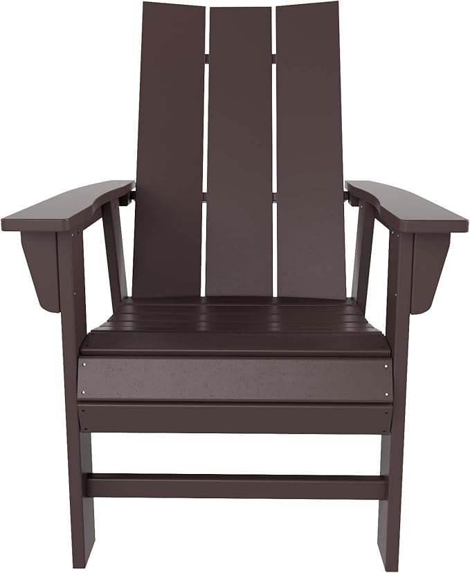 WO WESTIN OUTDOOR HDPE Shoreside Modern Curveback Adirondack Dining Chair,Dark Brown