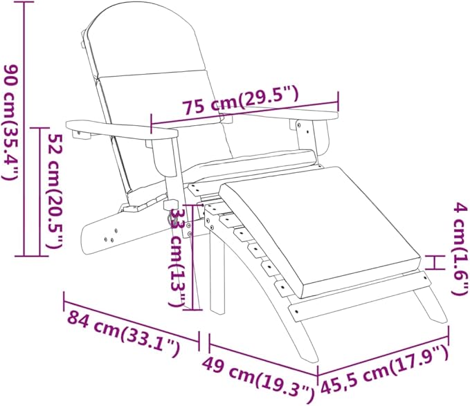 vidaXL Adirondack Garden Chair with Footrest Solid Acacia Wood - Photo 3