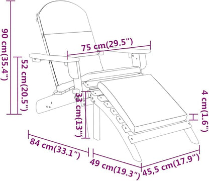 Adirondack Patio Chair with Footrest Solid Wood Acacia Outdoor Lounge Chair Foldable Design Cream White Cushions for Backyard Poolside Beach and Garden Relaxation