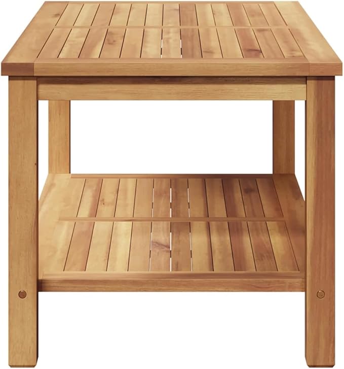 Solid Teak Outdoor Coffee Table 35.4 x 19.7 x 17.7 in Brown Modern Patio Dining Table with Hidden Storage for Garden - Photo 6