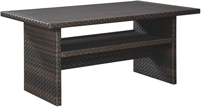 BOWERY HILL Patio Dining Table, Dark Brown and Beige Finish, Resin Wicker and Rust-Free Aluminum Frame, 58.75 x 33.50 x 27.75 in, Water-Resistant Aluminum Top, Versatile Outdoor Table for Dining and