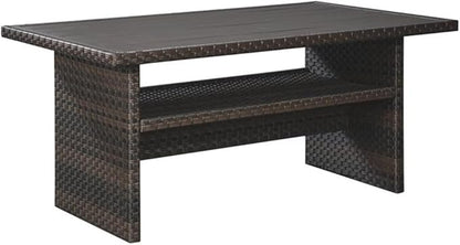 BOWERY HILL Patio Dining Table, Dark Brown and Beige Finish, Resin Wicker and Rust-Free Aluminum Frame, 58.75 x 33.50 x 27.75 in, Water-Resistant Aluminum Top, Versatile Outdoor Table for Dining and
