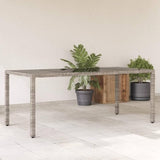 vidaXL Patio Table - Outdoor Garden Furniture Gray Poly Rattan - Glass top Modern Deck Table - 74.8" x 35.4" x 29.5" - Photo 2