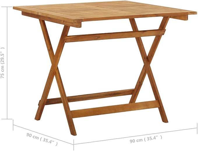 vidaXL Patio Table, 35.4"x35.4"x29.5", Solid Acacia Wood, Folding Design Weather-Resistant, Rustic Brown, Square-Shaped, Outdoor Furniture