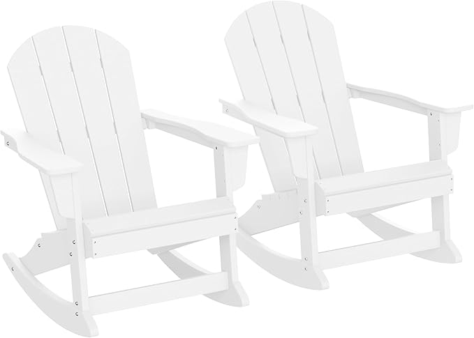 WestinTrends Malibu 2 Piece Set Outdoor/Patio Poly Adirondack Rocking Chairs (2 Seater), White