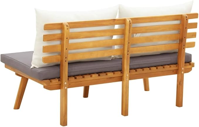 Outdoor Garden Bench with Cushions, Solid Acacia Wood 2-Seater Patio Loveseat - Photo 7