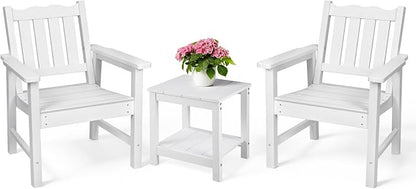 Stoog 3 Piece Patio Dining Sets, All-Weather Patio Chairs with Curved Backrest, Include 2 Garden Chairs and 1 Side Table, White