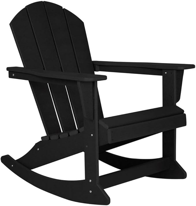 Costaelm Outdoor Adirondack Chair, All Weather Resistant Classic Balcony Chair and Fire Pit Chairs, Adirondack Plastic Outdoor Porch Furniture Rocking Chair High Back HDPE Poly Lumber, Black