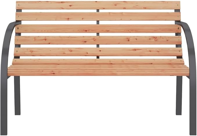 Outdoor Garden Bench, 47.2 in Rustic Wood and Iron Park Seat, Weather-Resistant Patio Furniture for Backyard, Porch, or Lawn, Seats 2 Adults