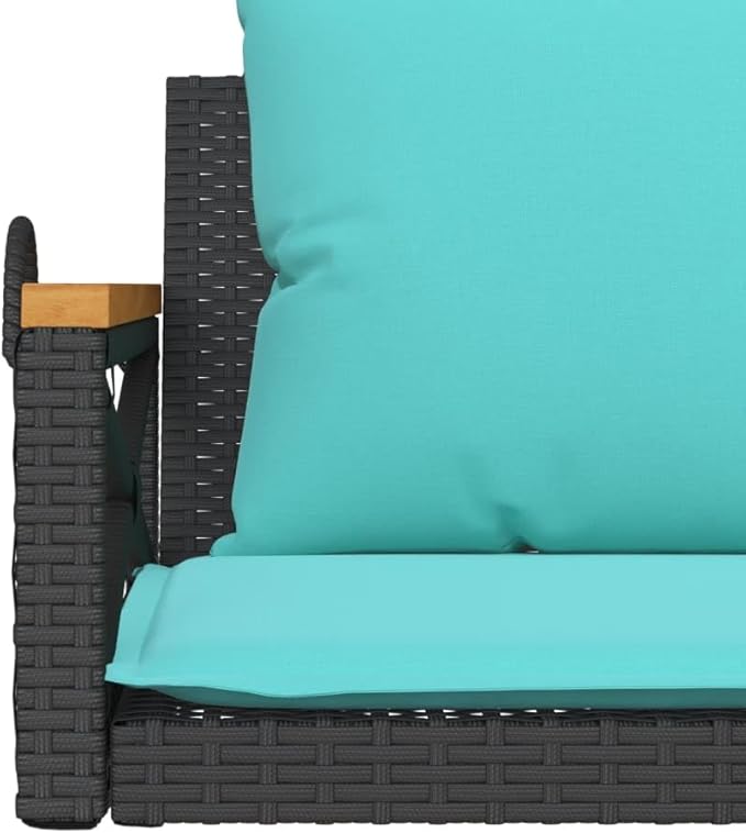 Black and Blue Patio Swing Bench with Cushions, Outdoor Furniture for Garden Balcony, Durable PE Rattan and Metal Frame - Photo 9