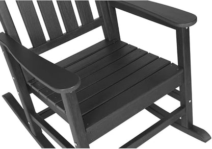 Outdoor Rocking Chair Set with Side Table, 3-Piece Rocking Chair Set with Wood-Texture,All Weather-Resistant,Black (Black + Plastic)