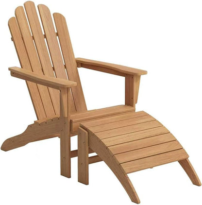 Outdoor Wooden Adirondack Chair with Footrest, All-Weather Teak Leisure Line Modern Adirondack Chair Suitable for Patio Lawn Garden Terrace Poolside Firepit Deck