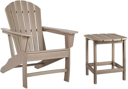BOWERY HILL Outdoor Set of Grayish Brown End Table & Adirondack Chair