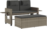 Garden Bench Deck Bench Reclining Patio Bench with Cushions Gray Poly Rattan - Photo 2