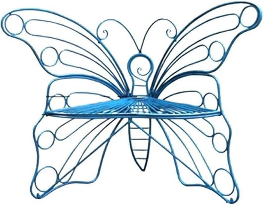 Outdoor Butterfly Wrought Iron Chair, Outdoor Benches Weatherproof, Decorative Metal Garden Bench for Patio, Balcony, Porch or Yard(Blue)