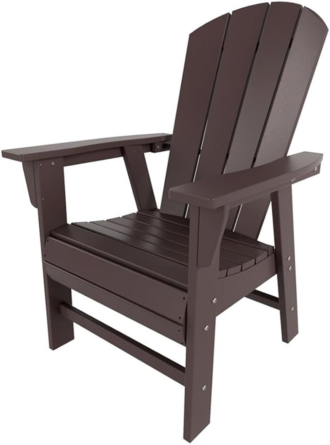 Costaelm Outdoor Adirondack Chair, HDPE Patio Balcony Chairs, Portside Seashell Nautical Curveback Adirondack Chair and Fire Pit Chairs, Dark Brown