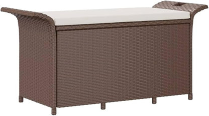 Patio Bench with Cushion Brown 45.7"x18.1"x22.4" Poly Rattan Outdoor Bench Porch Bench Deck Bench Garden Bench for patios, Gardens, Decks