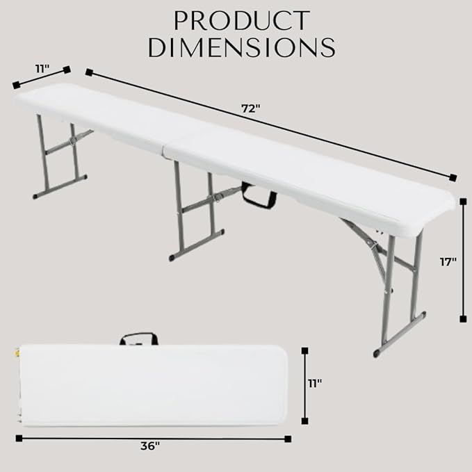 Plastic Folding Bench - Portable Bench Used for Indoor, Outdoor, Picnic, Party, Camping, Dining Seat, Garden Soccer Multipurpose Entertaining Activities, White (1, White, 6 Feet)