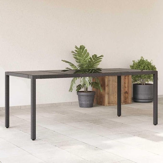 vidaXL Patio Table - Outdoor Garden Furniture - Black Poly Rattan - Rectangular Glass top - Patio/Deck/Garden use - Weather Resistant - 74.8"x35.4"x29.5"