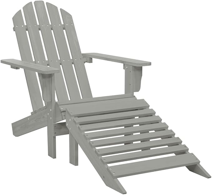 Patio Furniture Set with Ottoman and Table Solid Fir Wood Gray Outdoor Adirondack Chair for Garden Balcony Porch - Photo 5