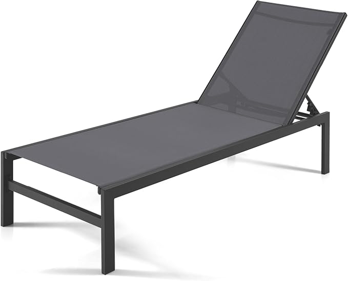COSTWAY Lounge Chair Outdoor, Aluminum Frame Chaise Lounge with 6-Position Adjustable, Breathable Fabric, Lightweight Patio Pool Lounger for Tanning (1, Grey)