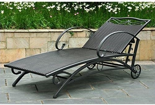 Pemberly Row Patio Chaise Lounge, 73 in Long, Wrought Iron Frame, Antique Black Finish - Photo 3
