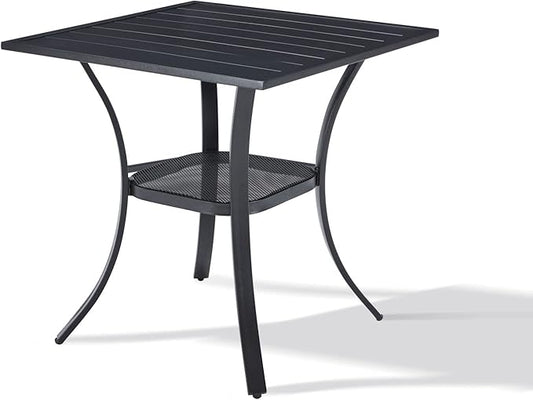 VICLLAX Small Square Outdoor Patio Table, All Weather Metal Outdoor Dining for Lawn Garden
