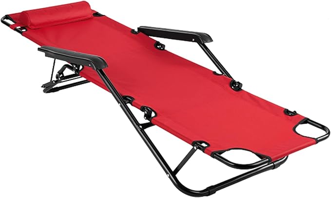 Outdoor Folding Chaise Lounge Chair, Patio Sun Lounger Reclining Beach Chair Sun Patio Pool Lawn Recliner Chair (Red)