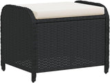 vidaXL Patio Stool - Black Poly Rattan Ottoman with Cream White Cushion - Outdoor Garden Deck Furniture - Photo 1
