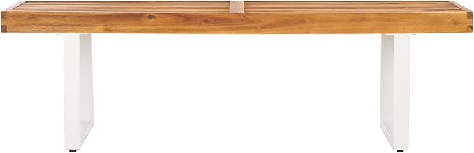 SAFAVIEH Outdoor Collection Monti Natural/White Solid Wood Bench, Ideal for Deck, Patio, Backyard, Sunroom