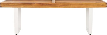 SAFAVIEH Outdoor Collection Monti Natural/White Solid Wood Bench, Ideal for Deck, Patio, Backyard, Sunroom