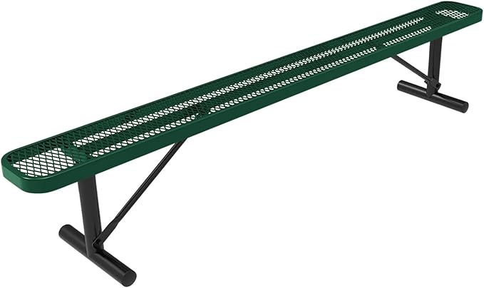 COATEDOUTDOORFURNITURE Heavy-Duty Portable Outdoor Bench Thermoplastic Coated, Expanded Metal, Commercial-Grade Seating, Made in America (Portable Without Back, 8 Ft, Textured Green)