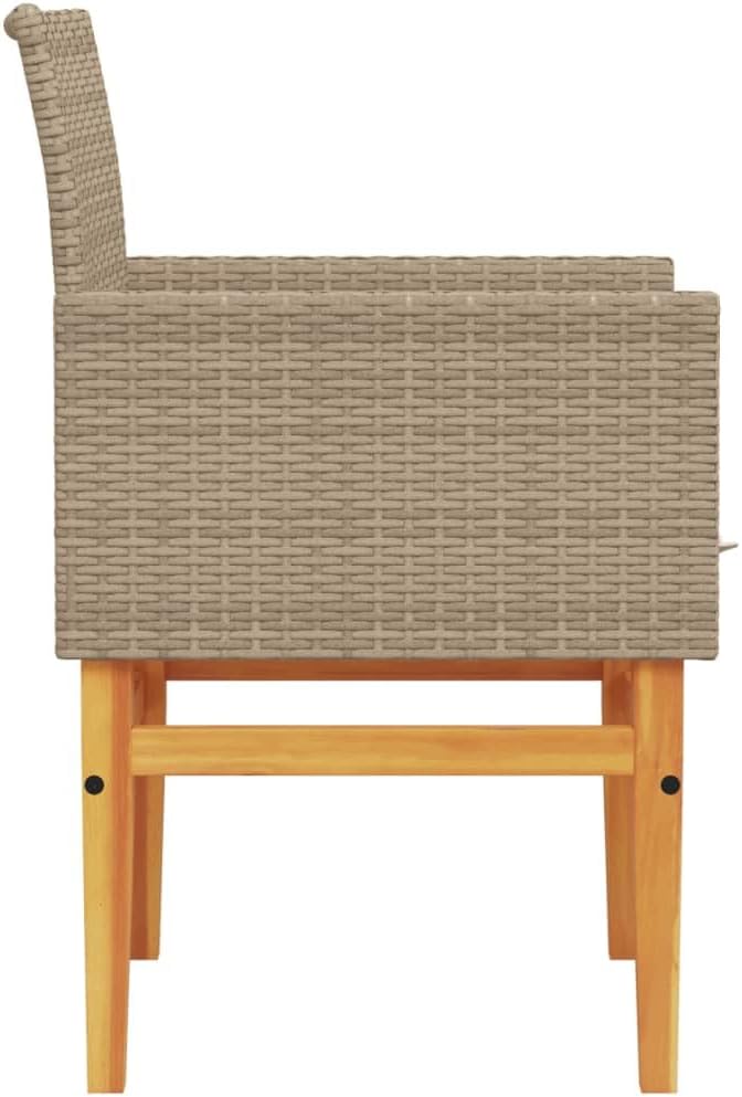 Patio Chairs with Cushions 2 pcs Beige Poly Rattan&Solid Wood Sillas para Patio Lawn Chairs for Dining Table Garden - Photo 7