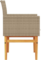 Patio Chairs with Cushions 2 pcs Beige Poly Rattan&Solid Wood Sillas para Patio Lawn Chairs for Dining Table Garden - Photo 7