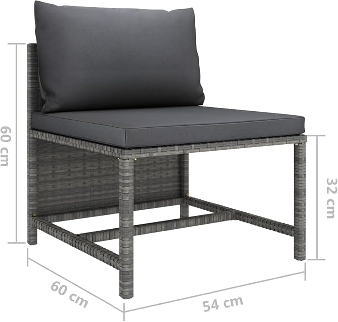 vidaXL Sectional Middle Sofa - Outdoor Comfort with Cushions, Gray Poly Rattan Material - Photo 8
