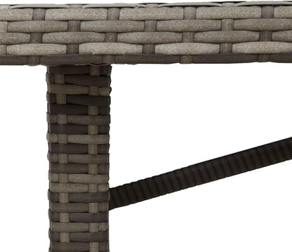 vidaXL Poly Rattan Outdoor Table - Glass top/Steel Frame - Gray Patio/Garden Rectangle - 74.8" L x 31.5" W