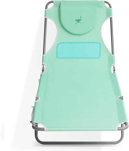 Ostrich the Ladies Comfort Lounger with Chest Support, Foldable and Portable Reclining Outdoor Patio Beach Lawn Camping Pool Tanning Chair, Aqua