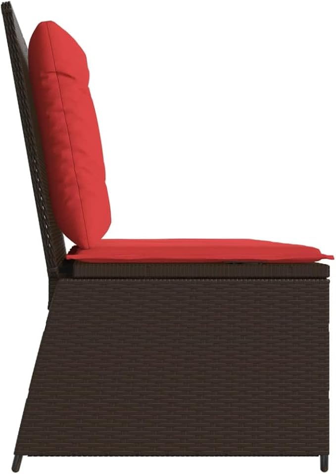 Reclining Patio Bench with Cushions, Outdoor Garden Loveseat, Adjustable Backrest PE Rattan Seating for Backyard, Porch, Deck, Brown