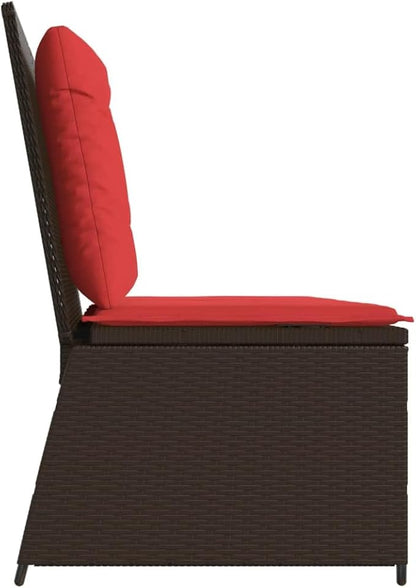 Reclining Patio Bench with Cushions, Outdoor Garden Furniture for Backyard, Adjustable Backrest 2-Seater Poly Rattan Loveseat, Brown PE Rattan