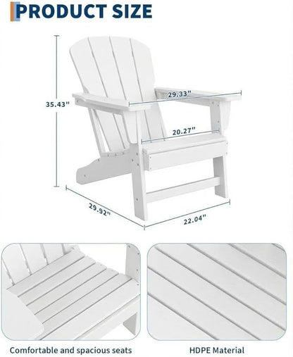 IDEALHOUSE Adirondack Chairs Set of 2, Fixed Non-Folding Design, HDPE Outdoor Chair, 380 LBS Weight Capacity, Wood Grain Texture Patio Lawn Garden Backyard Deck Poolside Furniture, White